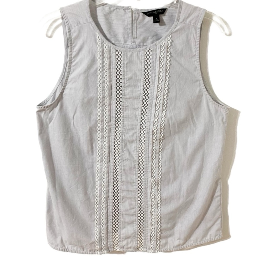Banana Republic Factory Lace Accent Striped Sleeveless Crewneck Cotton Blouse